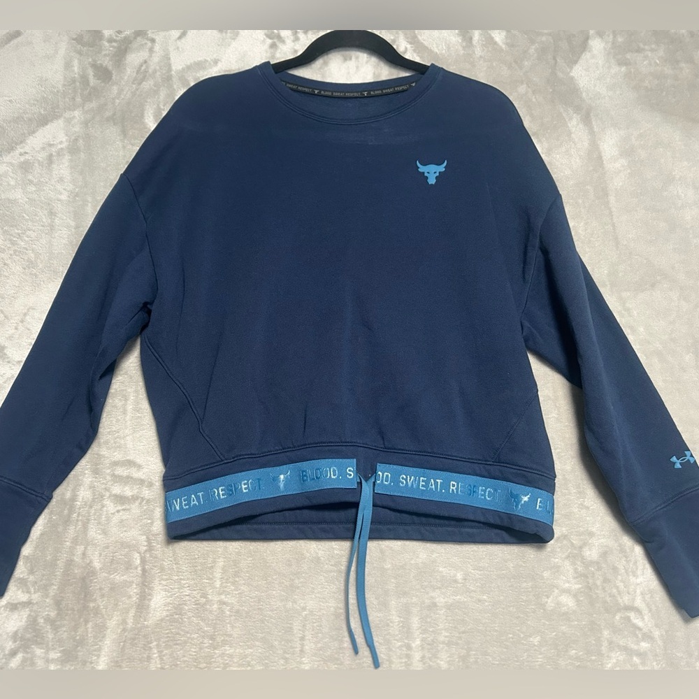 Under Armour Project Rock Loose Fit Sweatshirt Women’s Small Navy Blue